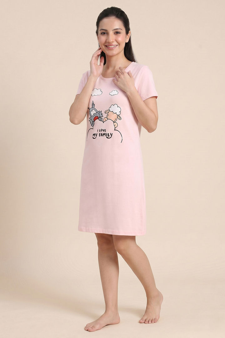 Zivame Farm Lore Knit Cotton Knee Length Nightdress - Cradle Pink — image 2